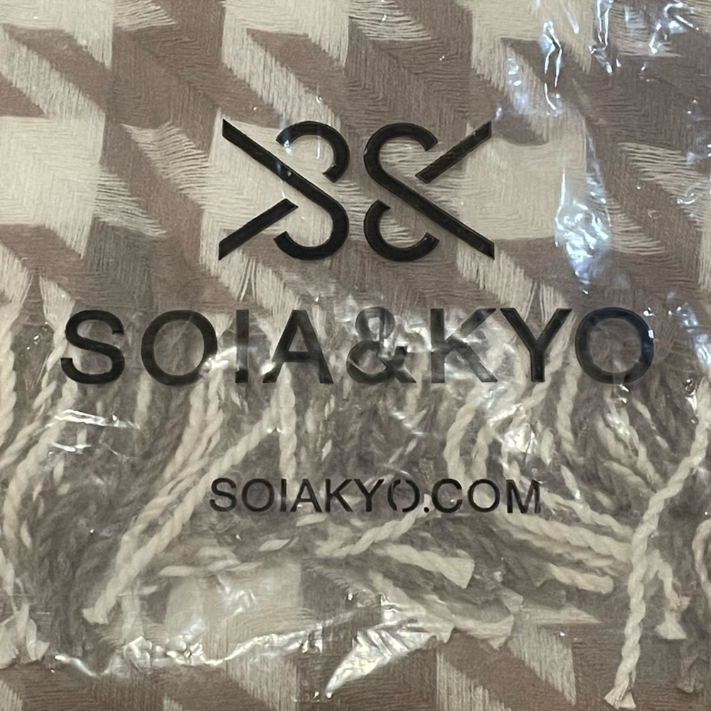 Soia & Kyo Taupe and Cream Patterned Fringe Scarf